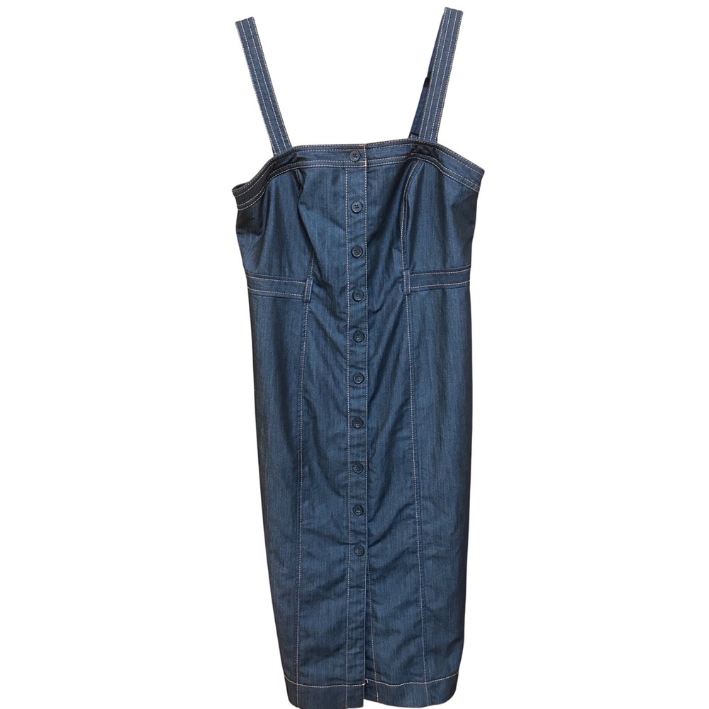 Calvin Klein Womens Dark Wash Button Front Denim Sheath Midi Dress Size 4 Indigo